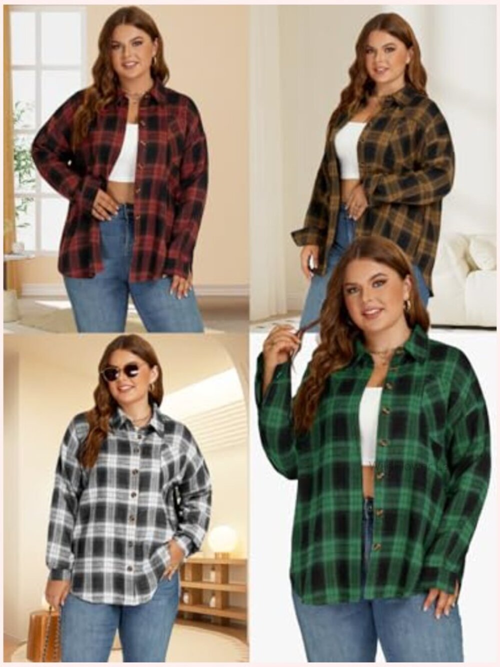Plus Size Button Down Flannel Shirt Long Sleeve Tunic Top - Picture 5 of 5